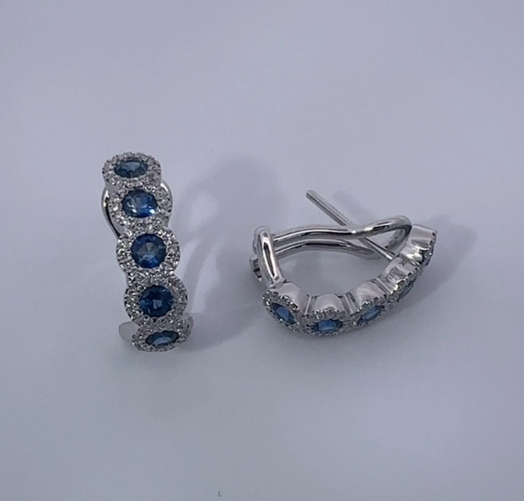 Blue Sapphire and Diamond Lever Back Earrings