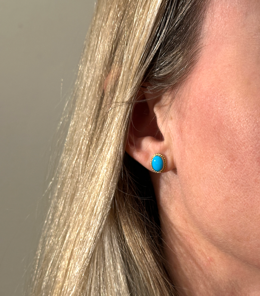 Turquoise Oval Studs with Rope Detail