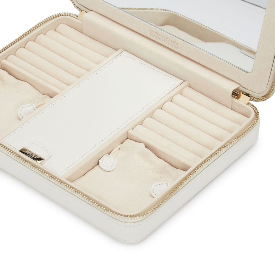 White Leather Large Travel Jewelry Case