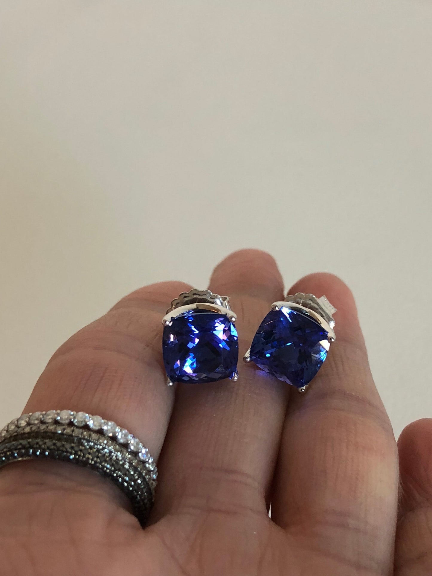 Tanzanite Cushion Shaped Stud Earrings - 9.88 ctw