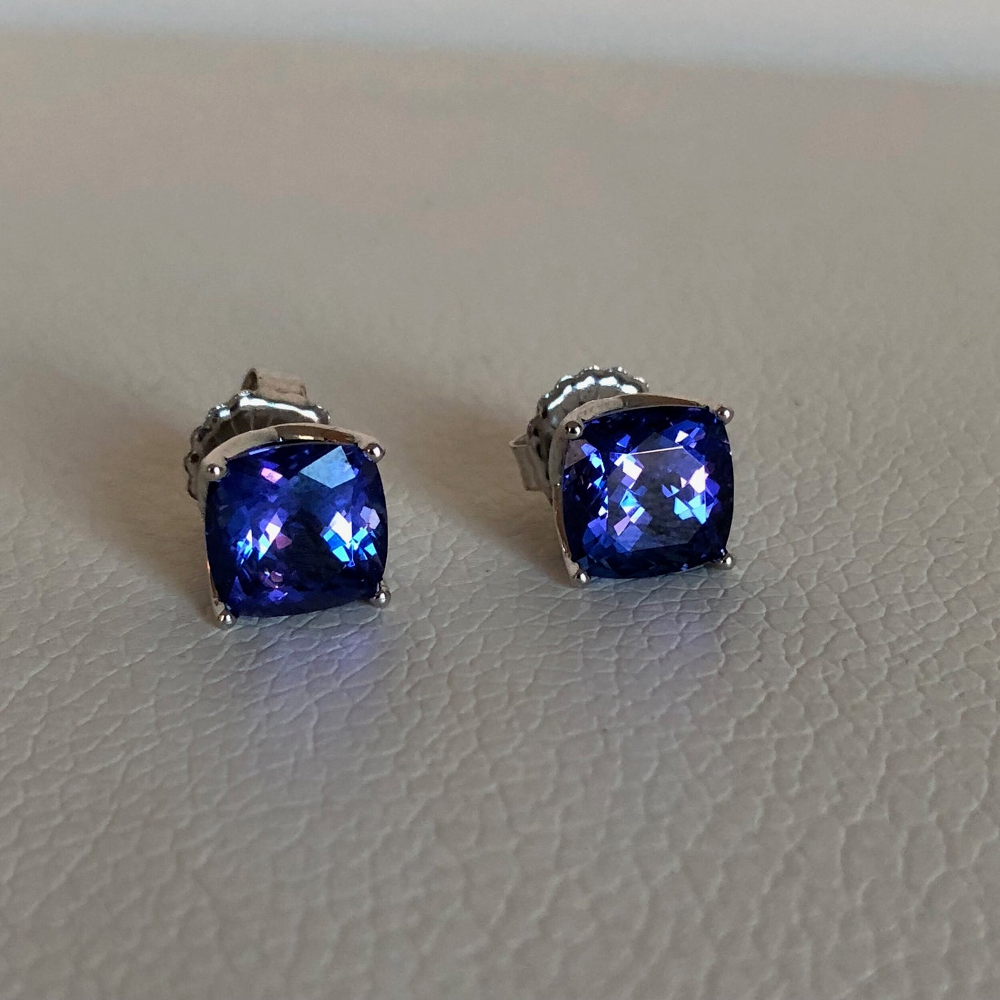 Tanzanite Cushion Shaped Stud Earrings - 9.88 ctw