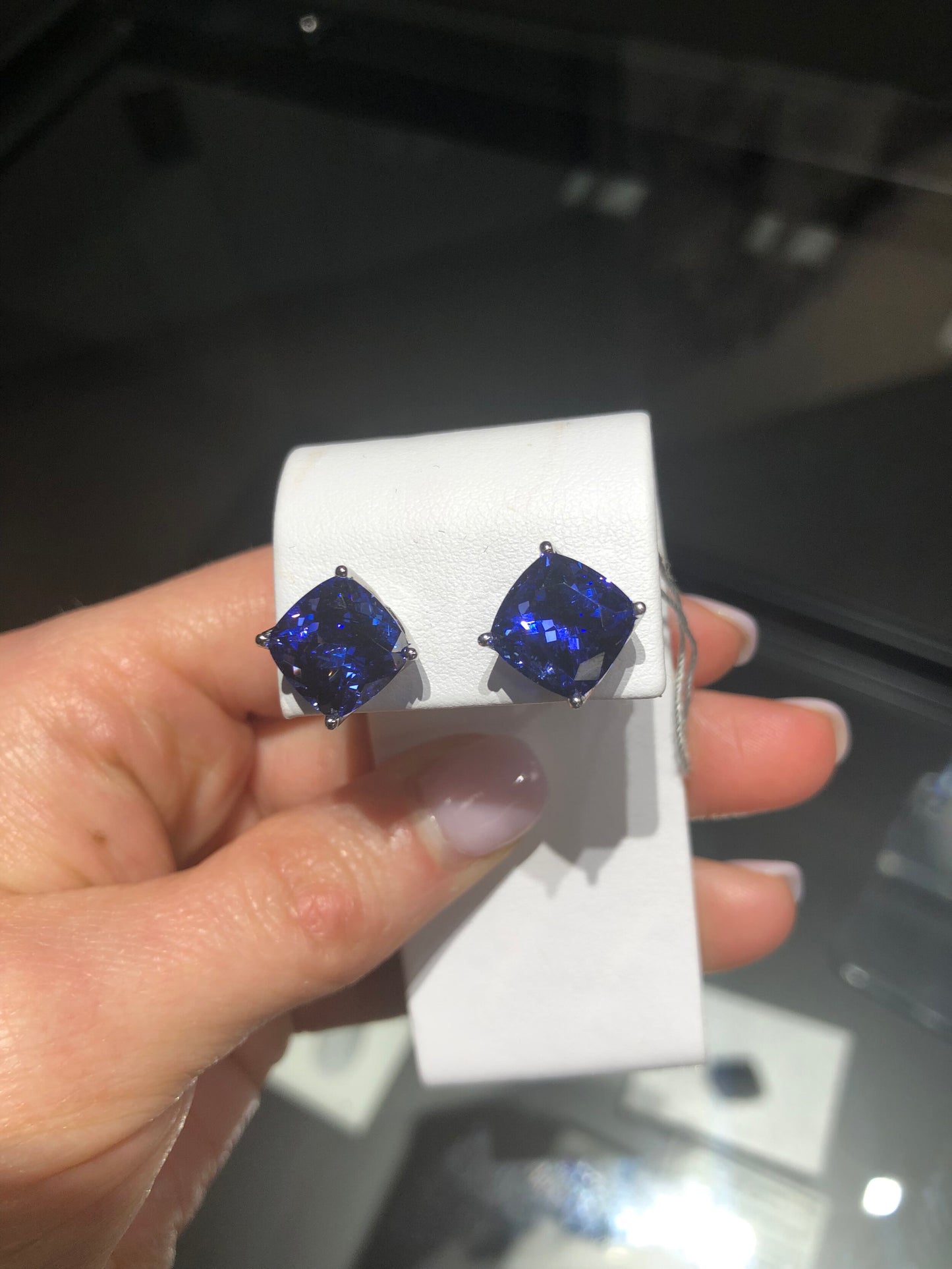 Tanzanite Cushion Shaped Stud Earrings - 9.88 ctw