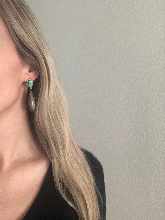 Kingman Turquoise and Australian Bouldered Opal Post Earring Drops