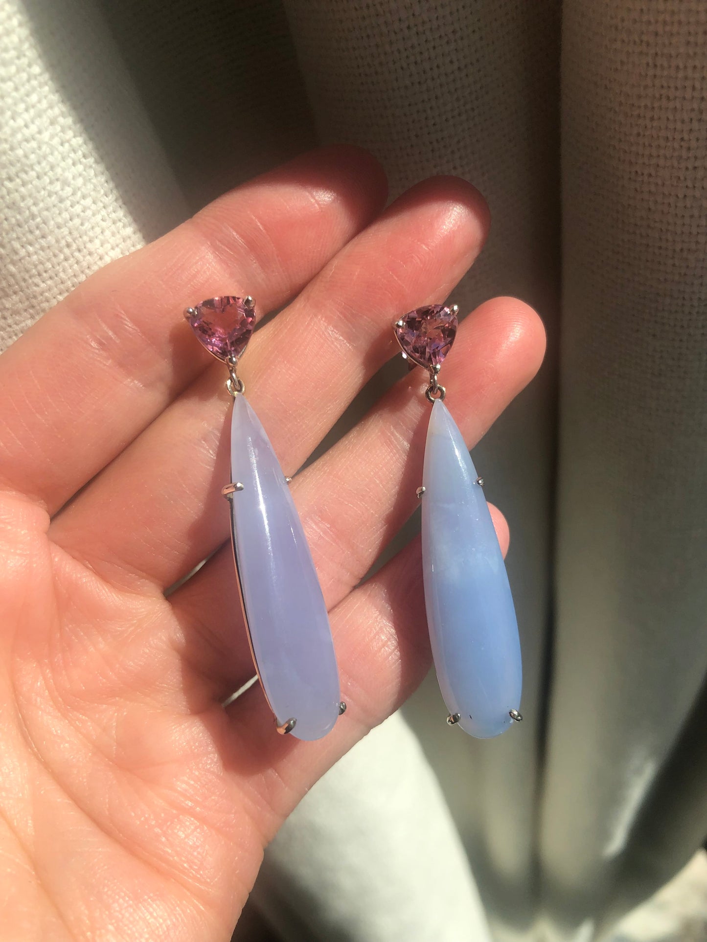 Tourmaline and Lavender Chalcedony Earrings