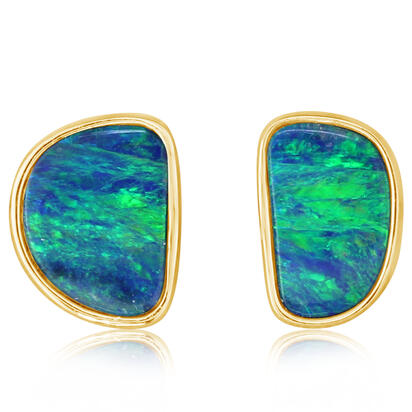 Opal Doublet Earrings in 14K Yellow Gold