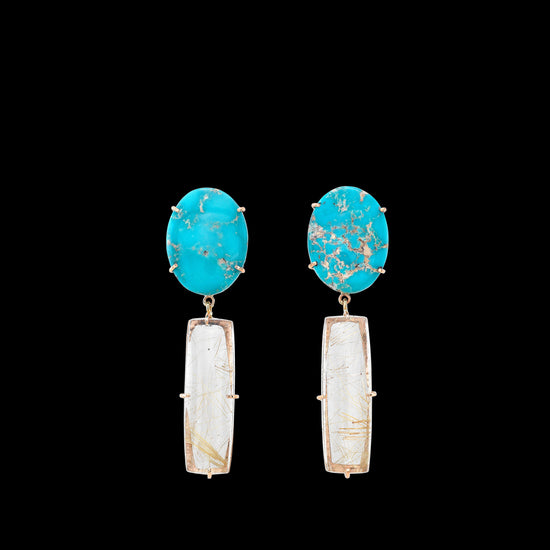 Turquoise and Rutilated Quartz Earrings