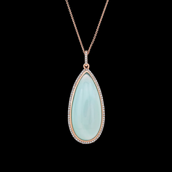 One of a Kind - Chalcedony and Diamond Rose Gold Pendant